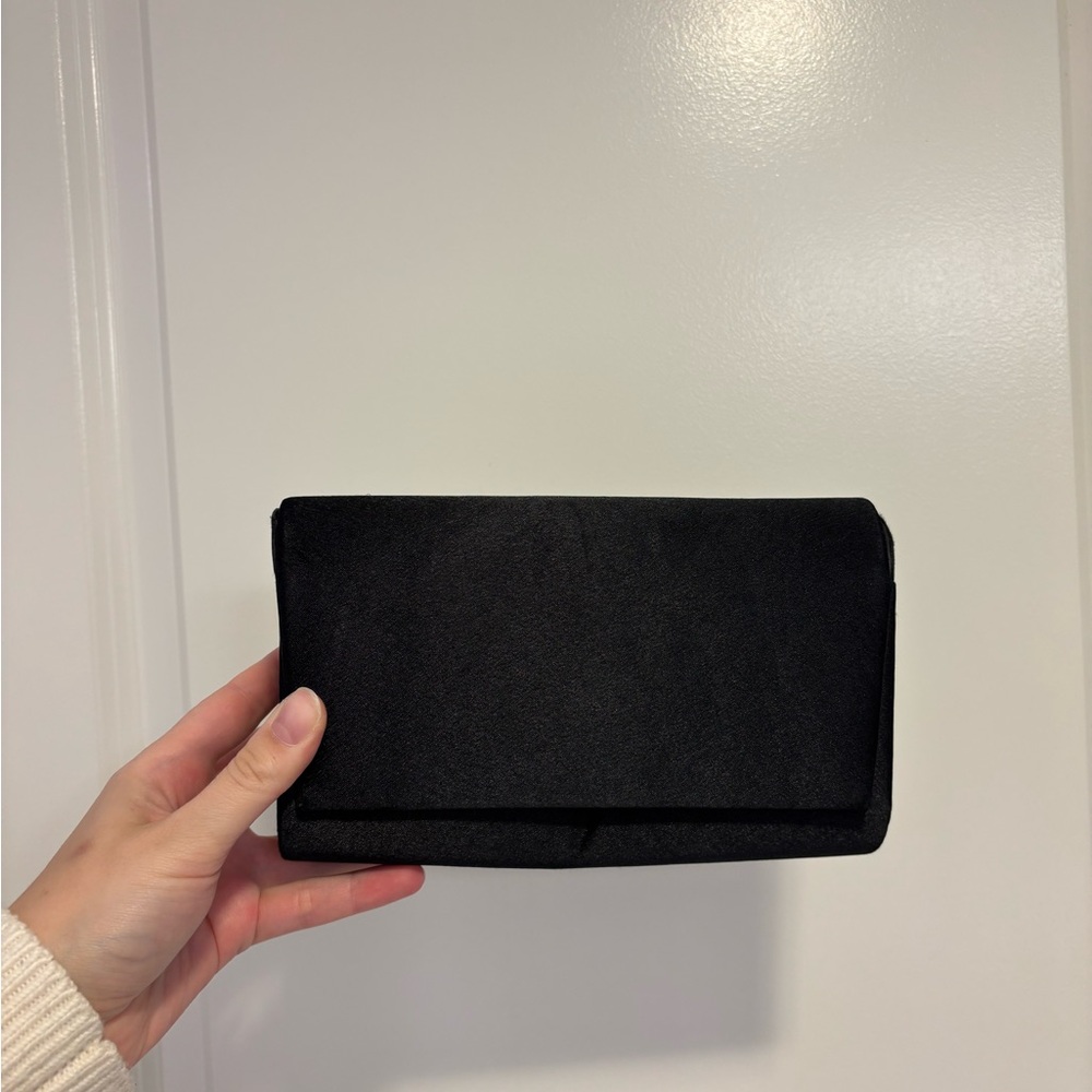 Black Satin/Silk Envelope Flap Evening Clutch Bag